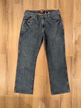 Ariat Rebar M4 Low Rise Boot Cut Jeans Mens 35x32 Blue Stretch Work Western